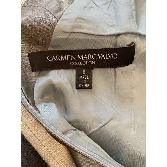 Carmen Marc Valvo Collection 8 Metallic Slate Blue Jacquard Silk Dress Lined - Picture 10 of 16